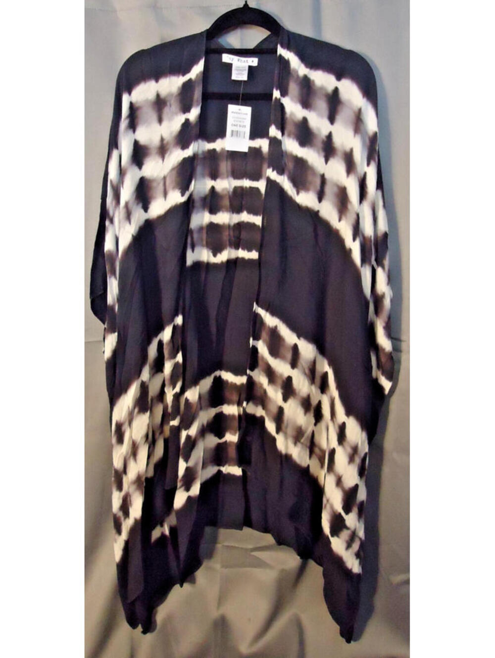 Say What Tie Dye Ruana Wrap One Size Fits Most Black/White/Cream New